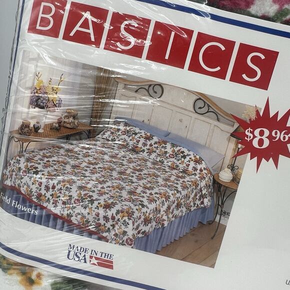 Vintage Floral Rose Pink Blue Satin Trim Blanket Queen King 90x102 USA NEW - Picture 4 of 6